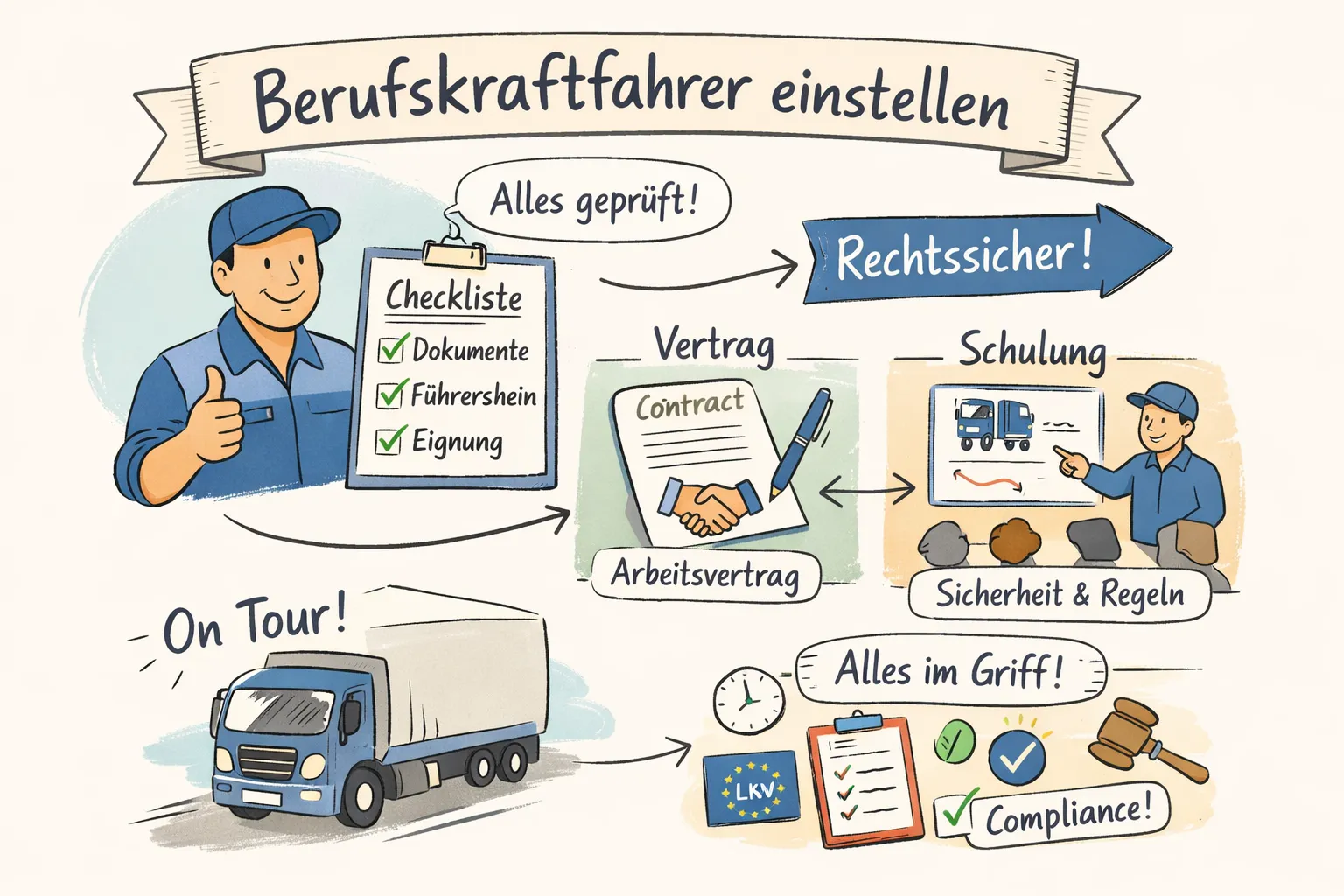 Checkliste: Rechtssichere Einstellung von Berufskraft- LKW-Fahrer